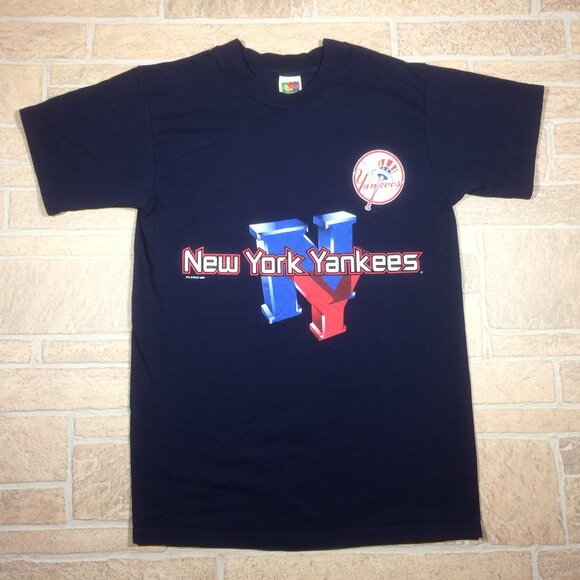 VINTAGE 90's 1998 New York Yankees MLB Blue Heavy Cotton Shirt Men's Medium - Picture 1 of 6